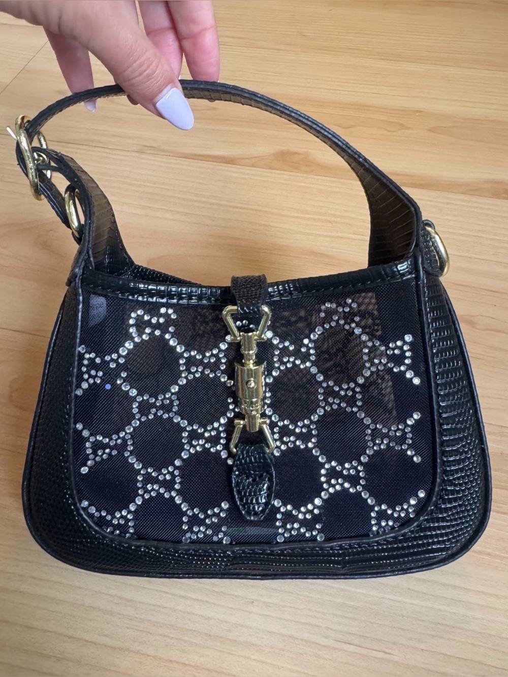 Black Rhinestone Accent Mini Handbag